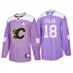 Maglia Hockey Calgary Flames Matt Stajan 2018 Fights Cancer Viola