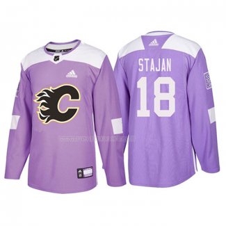Maglia Hockey Calgary Flames Matt Stajan 2018 Fights Cancer Viola