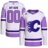 Maglia Hockey Calgary Flames Personalizzate Fights Cancer Autentico Bianco Viola