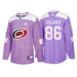 Maglia Hockey Carolina Hurricanes Teuvo Teravainen Autentico 2018 Fights Cancer Viola
