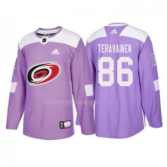 Maglia Hockey Carolina Hurricanes Teuvo Teravainen Autentico 2018 Fights Cancer Viola