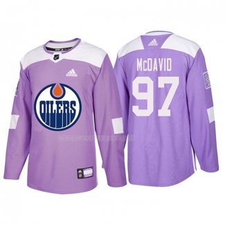 Maglia Hockey Edmonton Oilers Connor Mcdavid 2018 Fights Cancer Viola