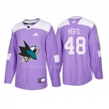 Maglia Hockey San Jose Sharks Tomas Hertl Autentico 2018 Fights Cancer Viola