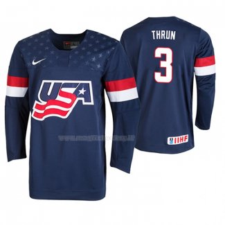 Maglia Hockey USA Henry Thrun 2019 Iihf World U18 Championship Blu