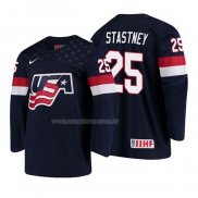Maglia Hockey USA Spencer Stastney 2018 Iihf World Championship Giocatore Blu