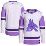 Maglia Hockey Arizona Coyotes Blank Practice Autentico 2018 Fights Cancer Bianco Viola