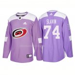Maglia Hockey Carolina Hurricanes Jaccob Slavin Autentico 2018 Fights Cancer Viola