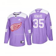 Maglia Hockey Detroit Red Wings Jimmy Howard Autentico 2018 Fights Cancer Viola