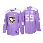 Maglia Hockey Pittsburgh Penguins Jake Guentzel Autentico 2018 Fights Cancer Viola