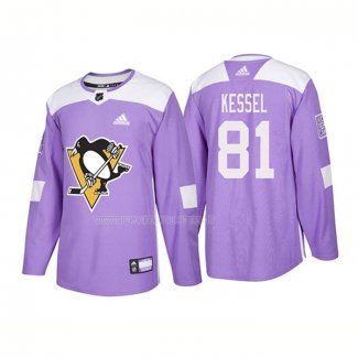 Maglia Hockey Pittsburgh Penguins Phil Kessel Autentico 2018 Fights Cancer Viola
