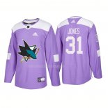 Maglia Hockey San Jose Sharks Martin Jones Autentico 2018 Fights Cancer Viola