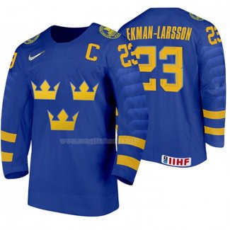 Maglia Hockey Suecia Oliver Ekman Larsson Away 2020 Iihf World Junior Championships Blu