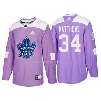 Maglia Hockey Toronto Maple Leafs Auston Matthews 2018 Fights Cancer Viola