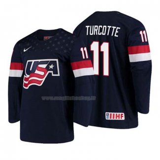 Maglia Hockey USA Alex Turcotte 2018 Iihf World Championship Giocatore Blu