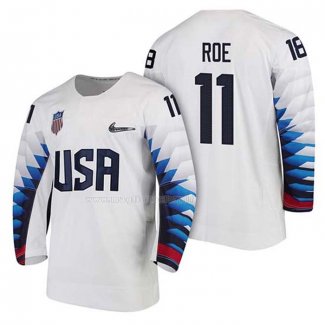 Maglia Hockey USA Garrett Roe 2018 Olympic Bianco