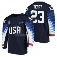 Maglia Hockey USA Troy Terry 2018 Olympic Blu