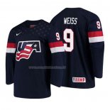 Maglia Hockey USA Tyler Weiss 2018 Iihf World Championship Giocatore Blu