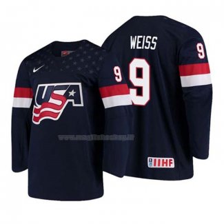 Maglia Hockey USA Tyler Weiss 2018 Iihf World Championship Giocatore Blu