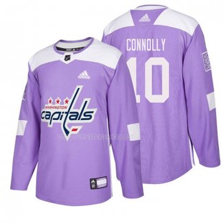 Maglia Hockey Washington Capitals Brett Connolly 2018 Fights Cancer Viola