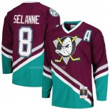 Maglia Hockey Anaheim Ducks Teemu Selanne Mitchell & Ness 1996-97 Alternato Captain Patch Blue Line Viola