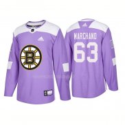 Maglia Hockey Boston Bruins Brad Marchand Autentico 2018 Fights Cancer Viola