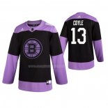 Maglia Hockey Boston Bruins Charlie Coyle 2019 Fights Cancer Nero