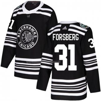 Maglia Hockey Chicago Blackhawks Anton Forsberg Autentico 2019 Winter Classic Nero