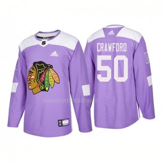 Maglia Hockey Chicago Blackhawks Corey Crawford Autentico 2018 Fights Cancer Viola