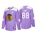 Maglia Hockey Chicago Blackhawks Patrick Kane Autentico 2018 Fights Cancer Viola