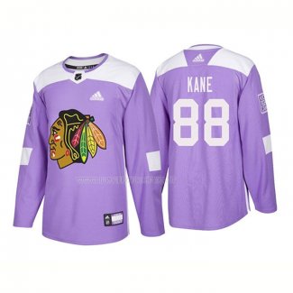 Maglia Hockey Chicago Blackhawks Patrick Kane Autentico 2018 Fights Cancer Viola