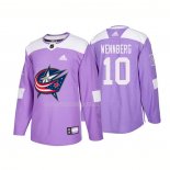 Maglia Hockey Columbus Blue Jackets Alexander Wennberg Autentico 2018 Fights Cancer Viola