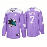 Maglia Hockey San Jose Sharks Paul Martin Autentico 2018 Fights Cancer Viola