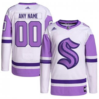 Maglia Hockey Seattle Kraken Personalizzate Fights Cancer Autentico Bianco Viola