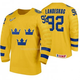 Maglia Hockey Suecia Gabriel Landeskog Home 2020 Iihf World Giallo