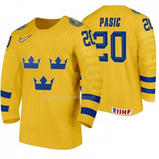 Maglia Hockey Suecia Nikola Pasic Home 2020 Iihf World Junior Championship Giallo