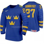 Maglia Hockey Suecia Nils Lundkvist Away 2020 Iihf World Junior Championship Blu