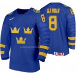 Maglia Hockey Suecia Rasmus Sandin Away 2020 Iihf World Junior Championship Blu