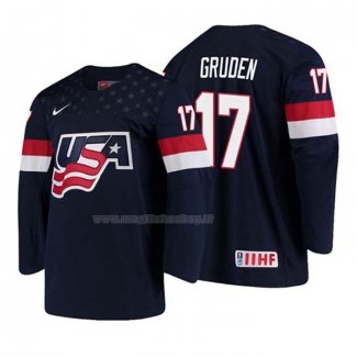Maglia Hockey USA Jonathan Gruden 2018 Iihf World Championship Giocatore Blu