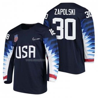 Maglia Hockey USA Ryan Zapolski 2018 Olympic Blu