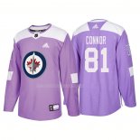 Maglia Hockey Winnipeg Jets Kyle Connor Autentico 2018 Fights Cancer Viola