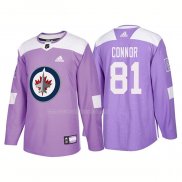 Maglia Hockey Winnipeg Jets Kyle Connor Autentico 2018 Fights Cancer Viola