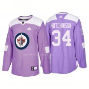 Maglia Hockey Winnipeg Jets Michael Hutchinson Autentico 2018 Fights Cancer Viola