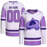 Maglia Hockey Colorado Avalanche Personalizzate Fights Cancer Autentico Bianco Viola