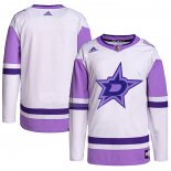 Maglia Hockey Dallas Stars Blank Practice Autentico 2018 Fights Cancer Bianco Viola