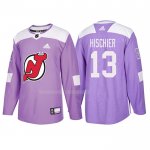 Maglia Hockey New Jersey Devils Nico Hischier 2018 Fights Cancer Viola