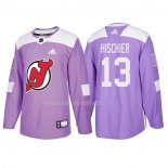 Maglia Hockey New Jersey Devils Nico Hischier 2018 Fights Cancer Viola