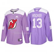 Maglia Hockey New Jersey Devils Nico Hischier 2018 Fights Cancer Viola