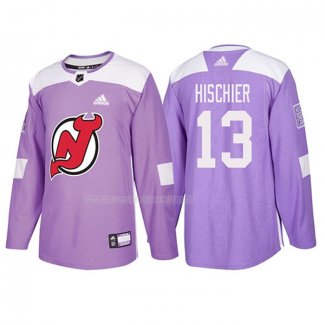 Maglia Hockey New Jersey Devils Nico Hischier 2018 Fights Cancer Viola