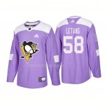 Maglia Hockey Pittsburgh Penguins Kris Letang Autentico 2018 Fights Cancer Viola