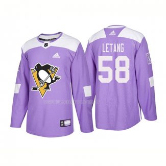Maglia Hockey Pittsburgh Penguins Kris Letang Autentico 2018 Fights Cancer Viola